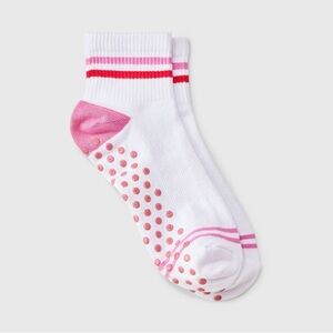 Women’s Non Slip Ankle Socks White/Pink/Red Size 4-10